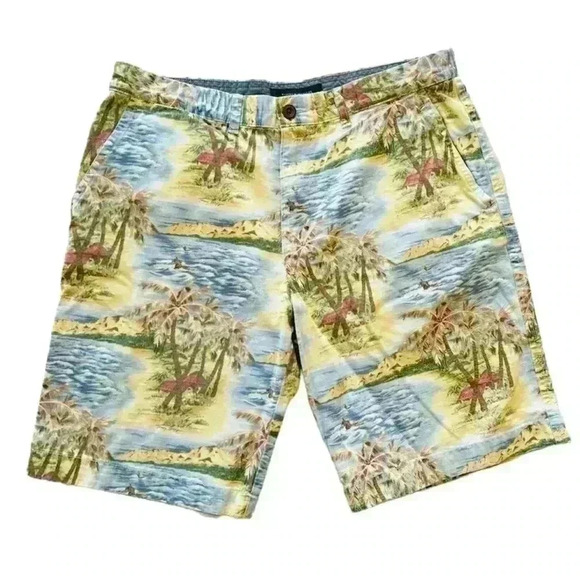 Tommy Hilfiger Beach Palm Graphic Floral Cotton Flat Front Chino Shorts Size 34 - Picture 1 of 15